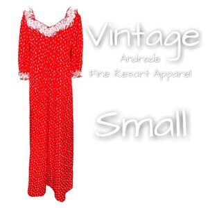 Vintage Andrade Womens Red Ruffle Honolulu Hawaii Muumuu Resort Dress Small S
